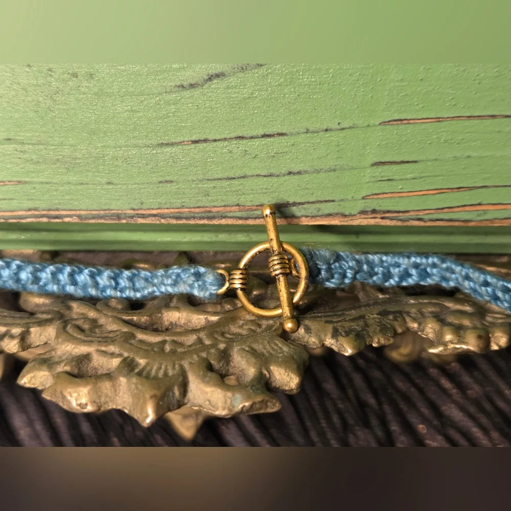 Handcrafted Blue and Gold Crochet Necklace - Picture 7 of 9